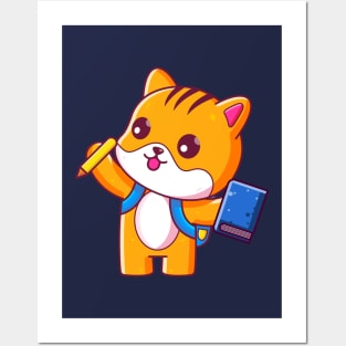 Cute cat go to school Posters and Art